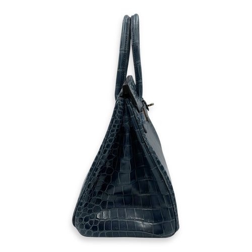 Birkin 30 Blue Tempete in Shiny Porosus, Palladium hardware