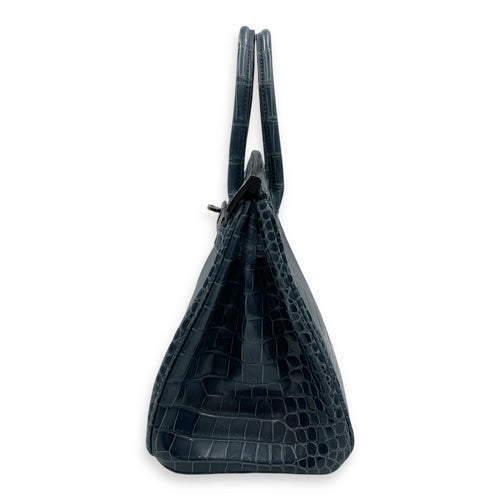 Birkin 30 Blue Tempete in Shiny Porosus, Palladium hardware