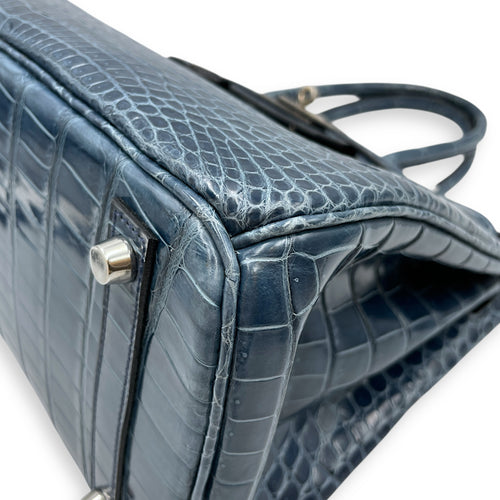 Birkin 30 Blue Tempete in Shiny Porosus, Palladium hardware