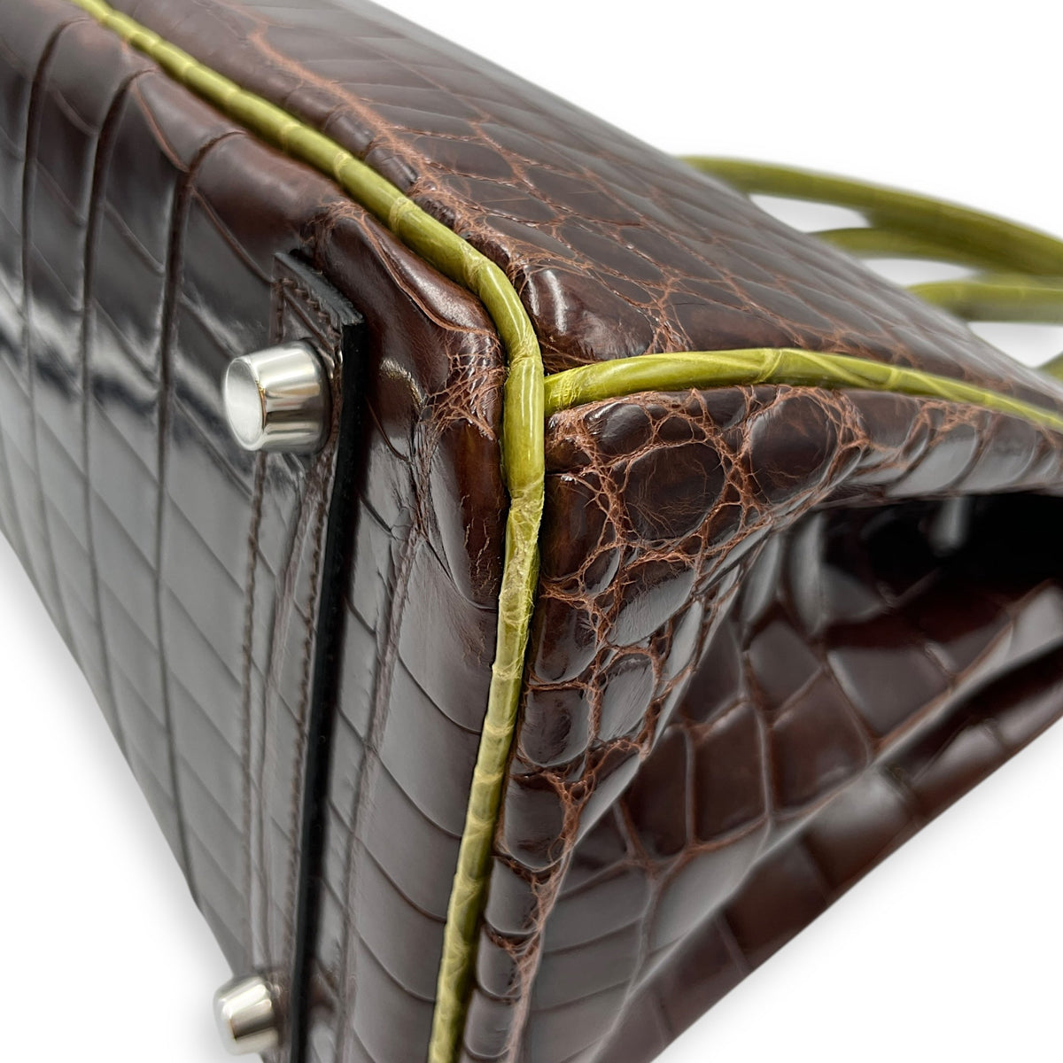 Birkin 30 Cocoan/Vert Anis in Shiny Niloticus Palladium hardware