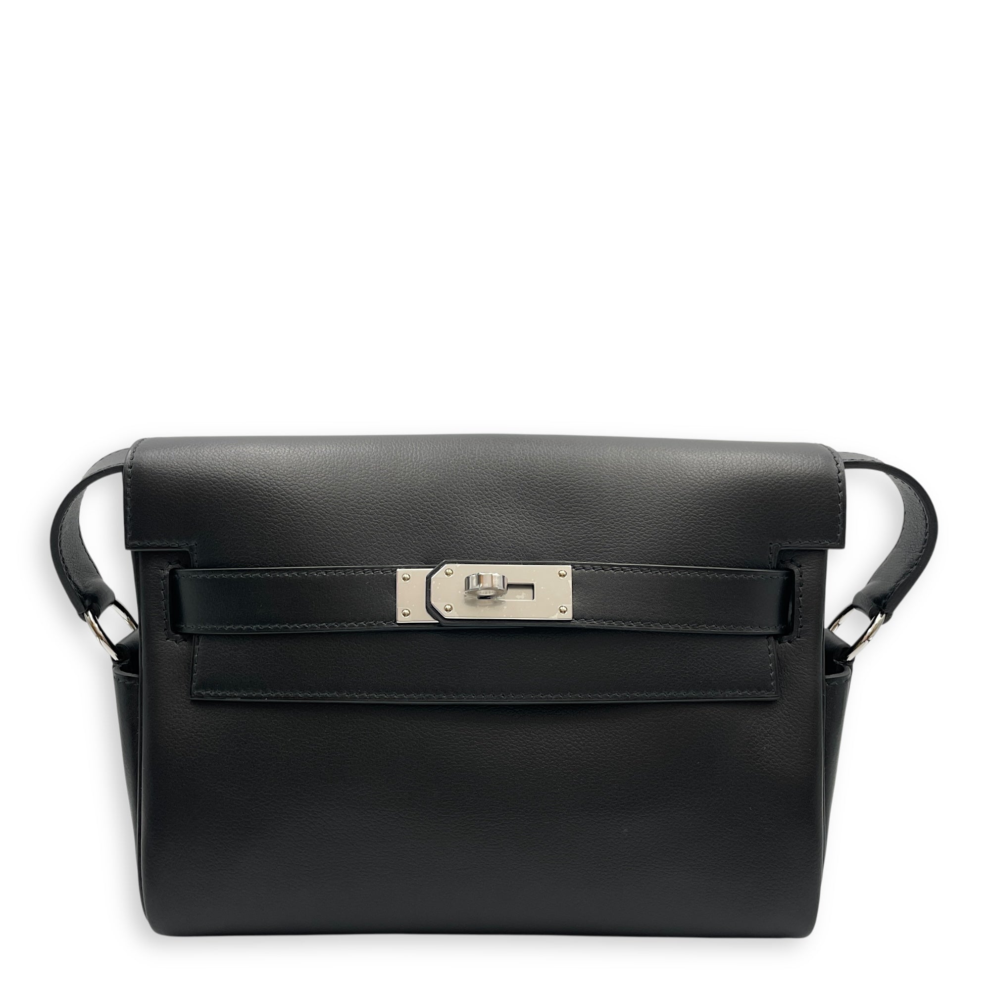 Kelly Messenger PM Black in Evergraine, Palladium hardware