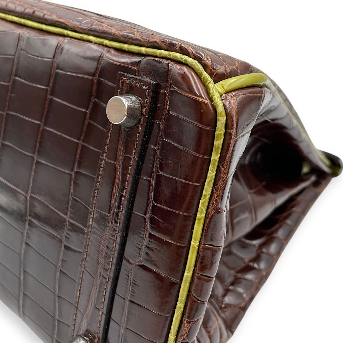 Birkin 30 Cocoan/Vert Anis in Shiny Niloticus Palladium hardware