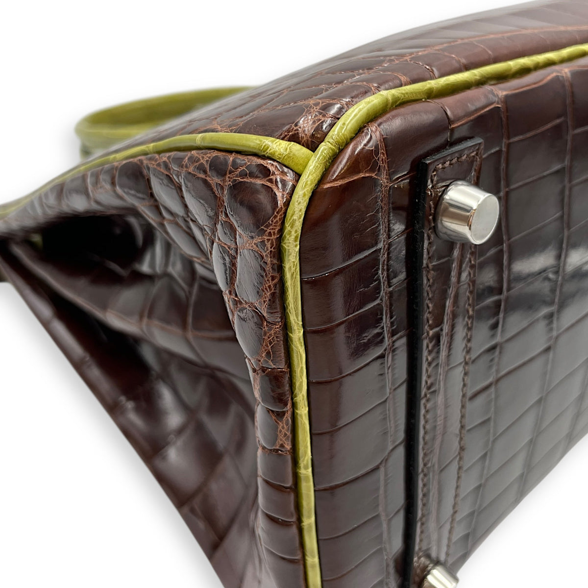 Birkin 30 Cocoan/Vert Anis in Shiny Niloticus Palladium hardware