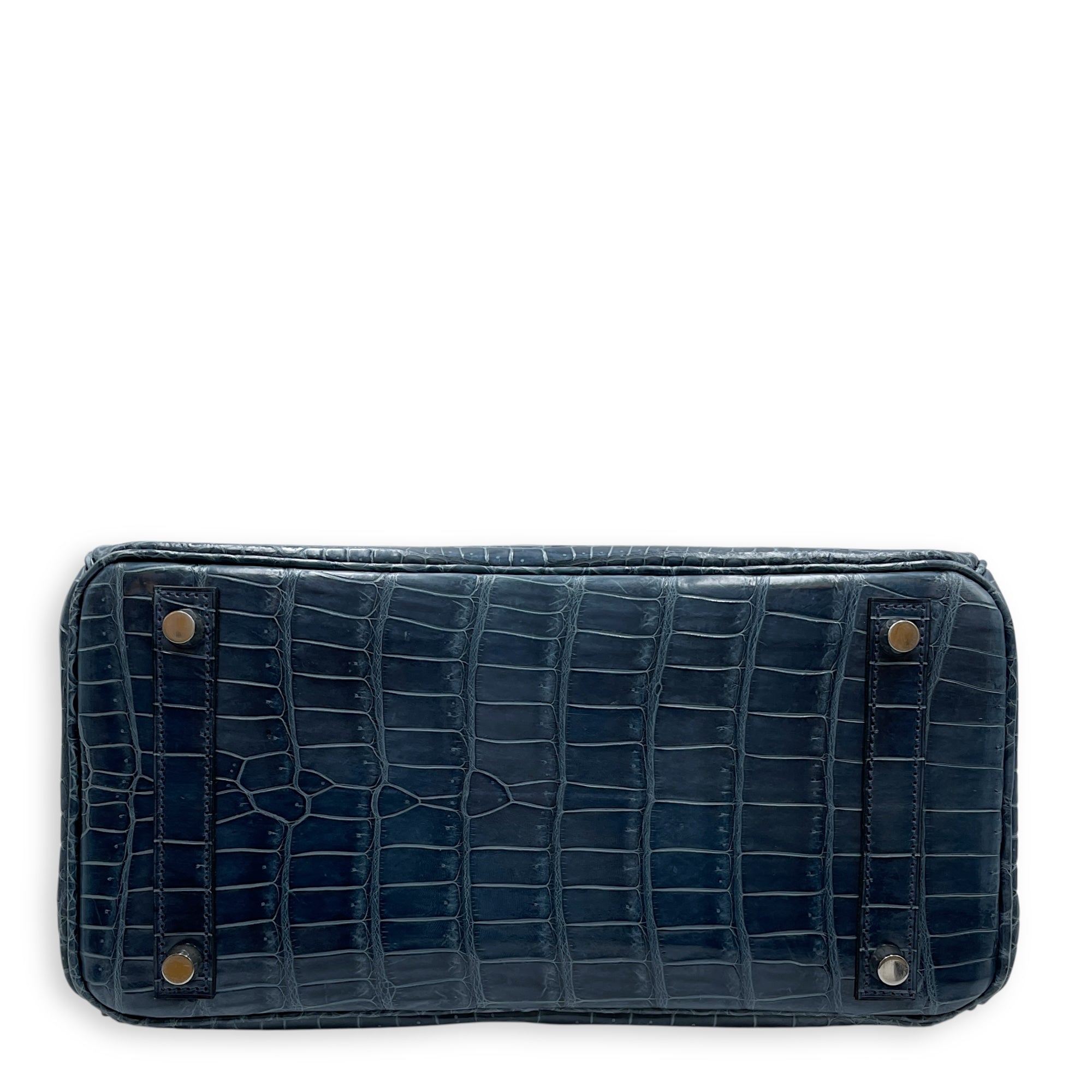 Birkin 30 Blue Tempete in Shiny Porosus, Palladium hardware