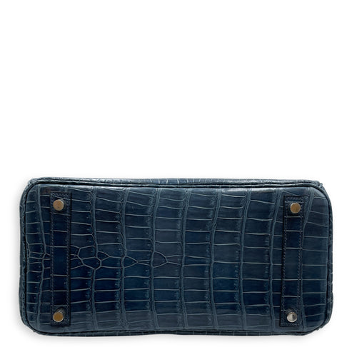 Birkin 30 Blue Tempete in Shiny Porosus, Palladium hardware