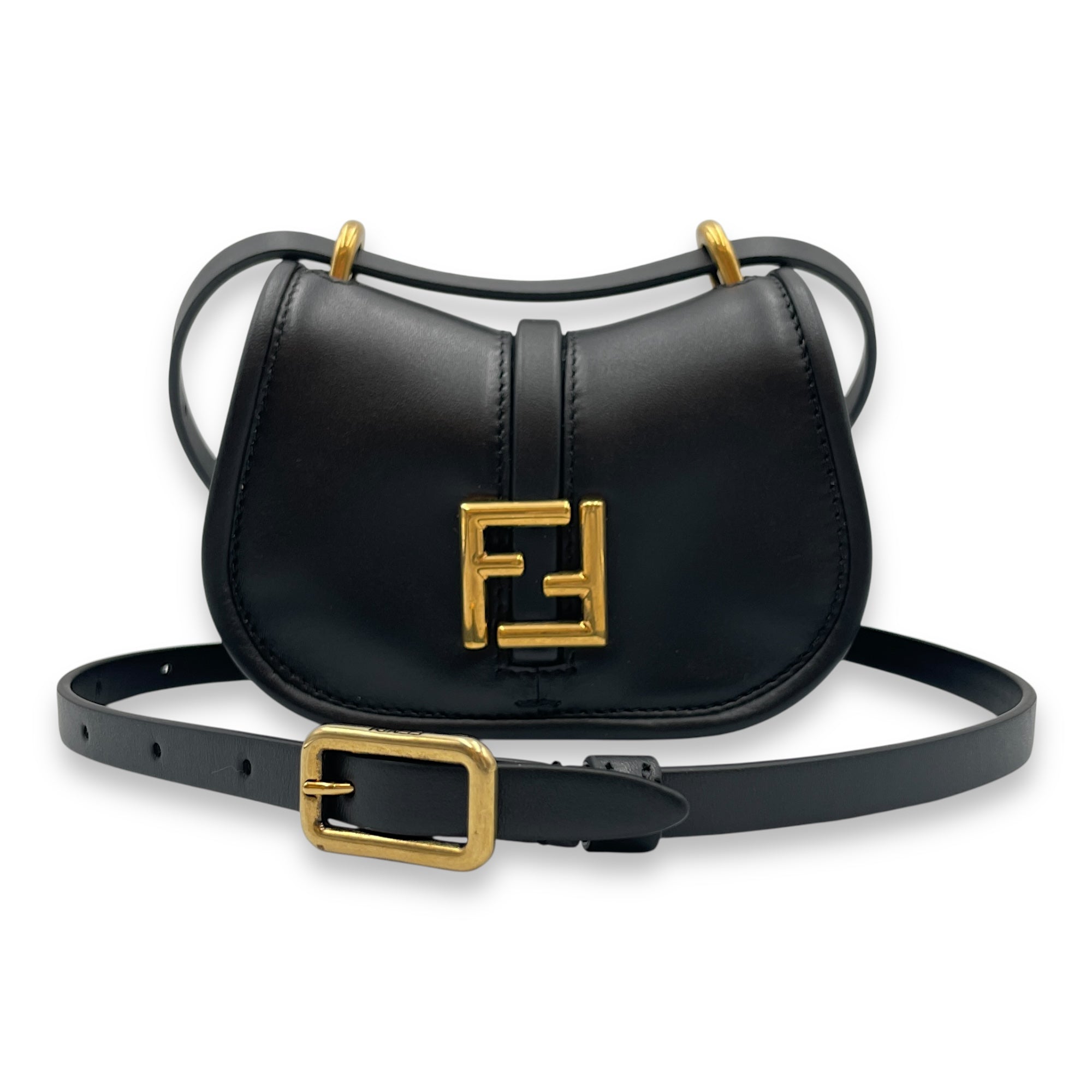 C'mon Nano Black Belt Bag in Calfskin, Gold hardware