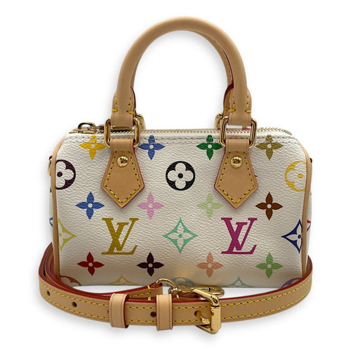 LV x TM Nano White Crossbody Bag in Canvas, Gold hardware