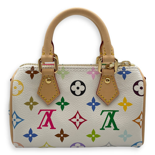 LV x TM Nano White Crossbody Bag in Canvas, Gold hardware