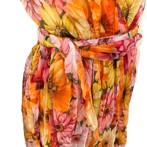 Daisy-Print Chiffon Plunge Dress 38 Multi-colour Ready-To-Wear in Silk