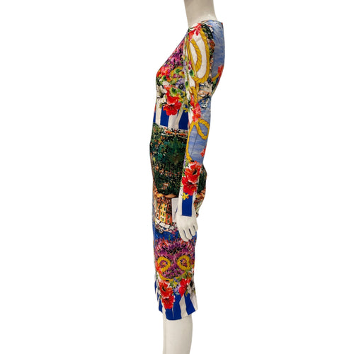 Portofino Printed Silk-Blend Midi Dress 38 Multi-colour Ready-To-Wear , Silver hardware