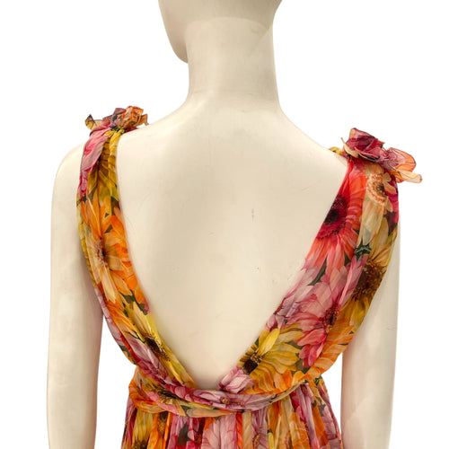 Daisy-Print Chiffon Plunge Dress 38 Multi-colour Ready-To-Wear in Silk