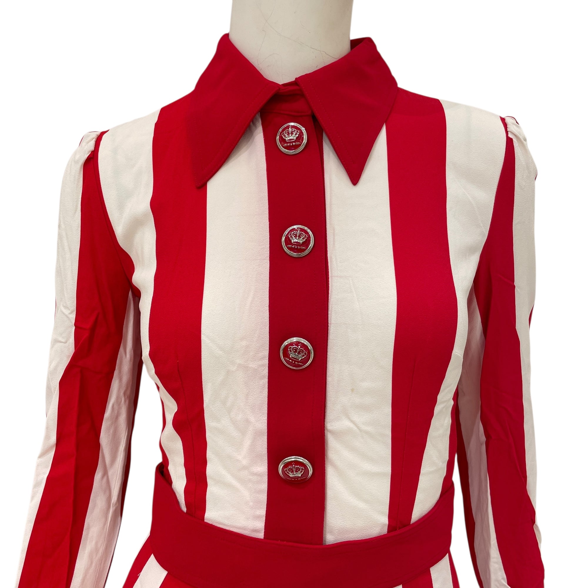 Red & White Stripes Long Dress 38 Red Ready-To-Wear in Viscose