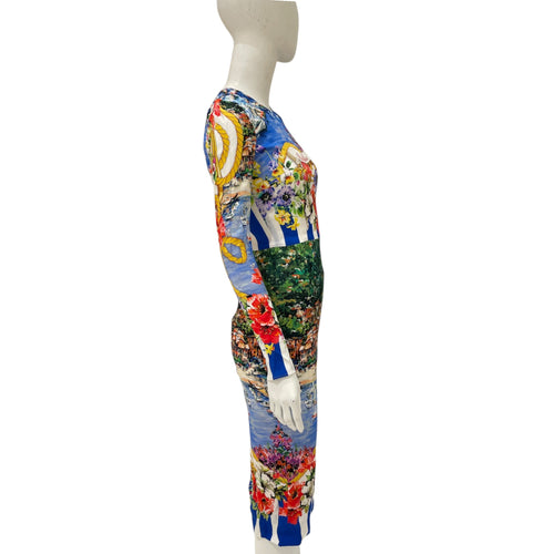 Portofino Printed Silk-Blend Midi Dress 38 Multi-colour Ready-To-Wear , Silver hardware