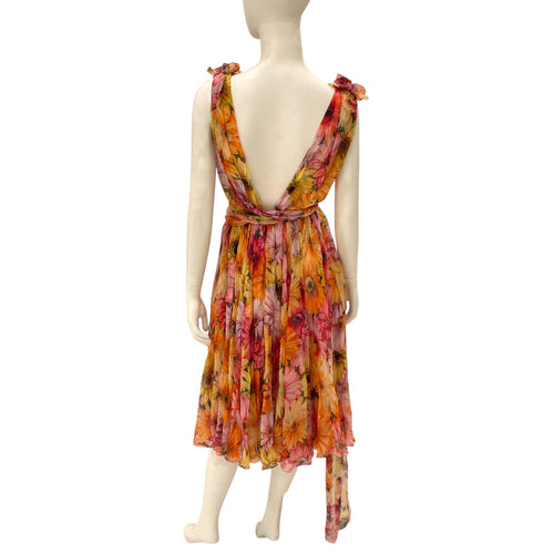 Daisy-Print Chiffon Plunge Dress 38 Multi-colour Ready-To-Wear in Silk