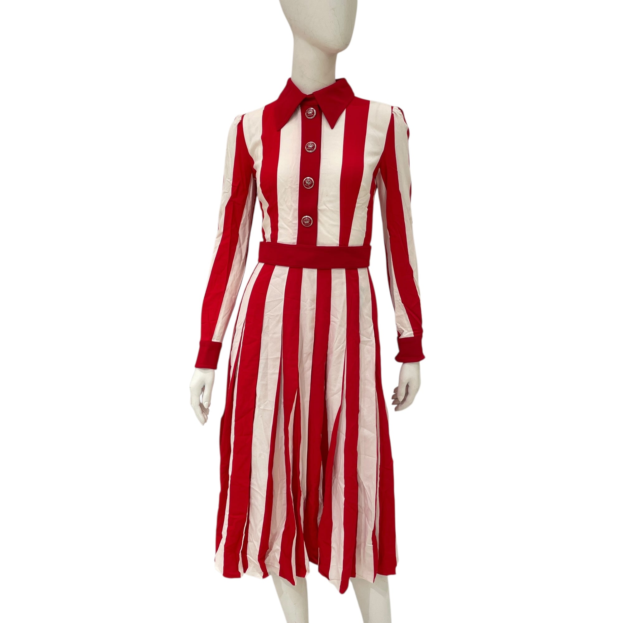 Red & White Stripes Long Dress 38 Red Ready-To-Wear in Viscose