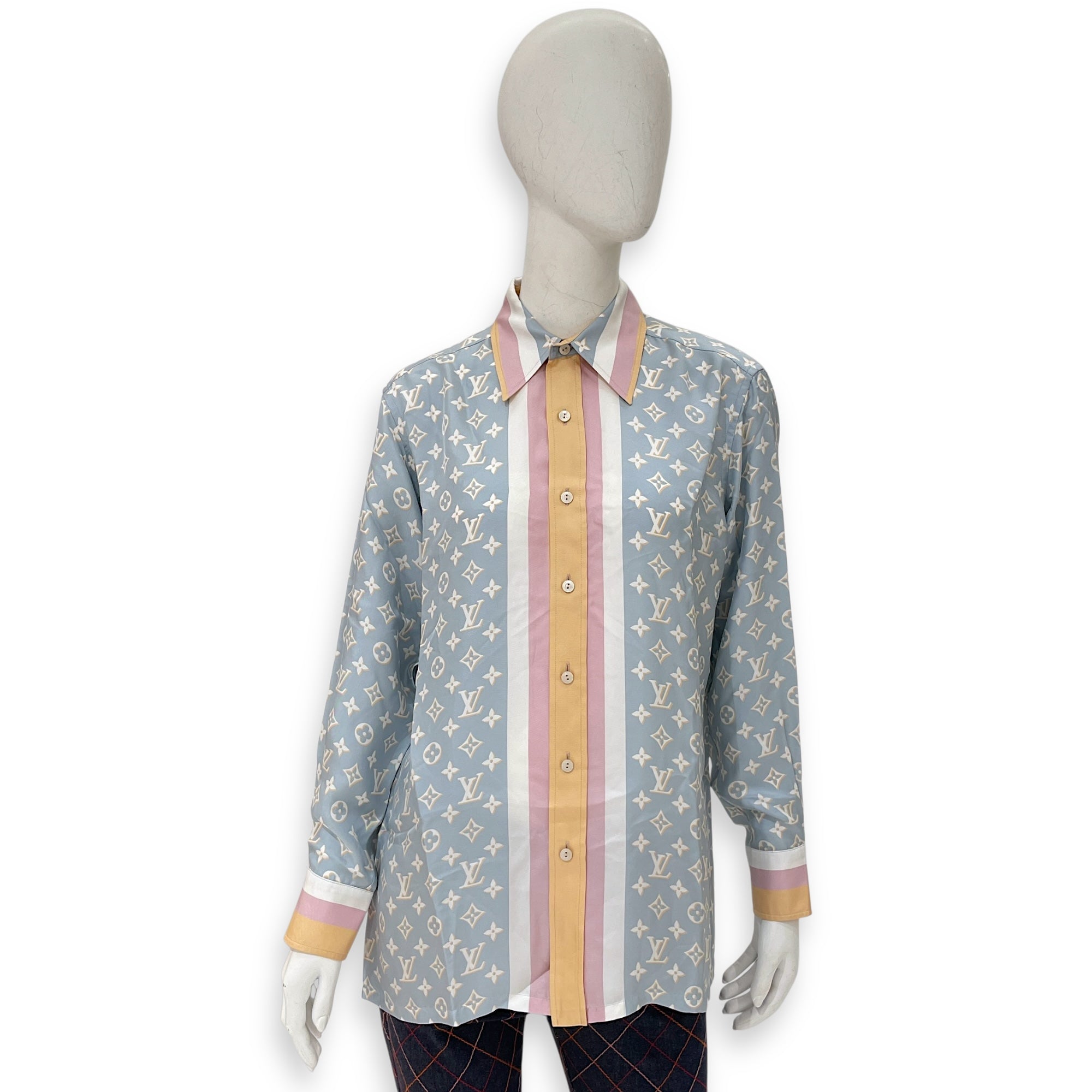 3D Monogram Print Point Collar Long Sleeved Shirt 36 Multi-Color Ready-To-Wear