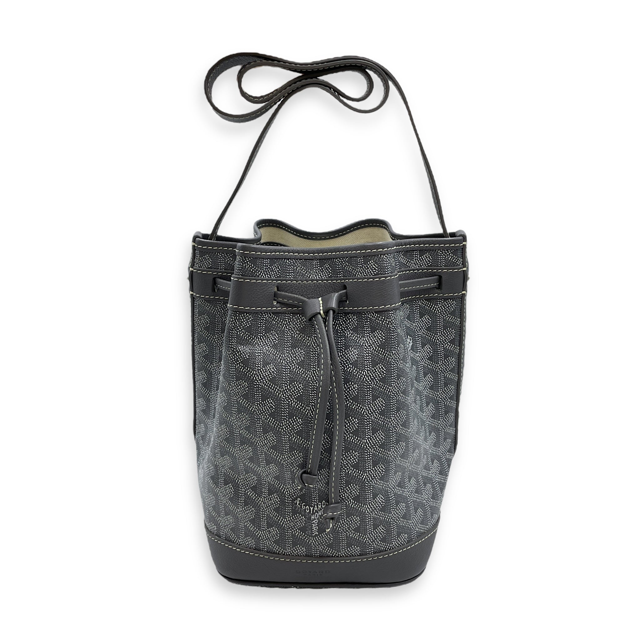 Sac Petit Flot PM Gris Bucket Bag in Canvas, Silver hardware