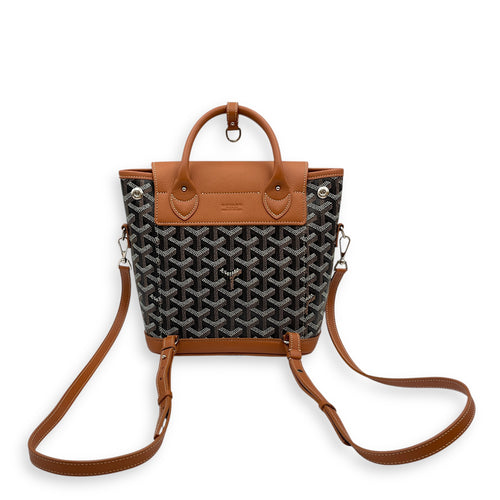 Le Sac Alpin Mini Brown BackPack in Canvas, Silver hardware