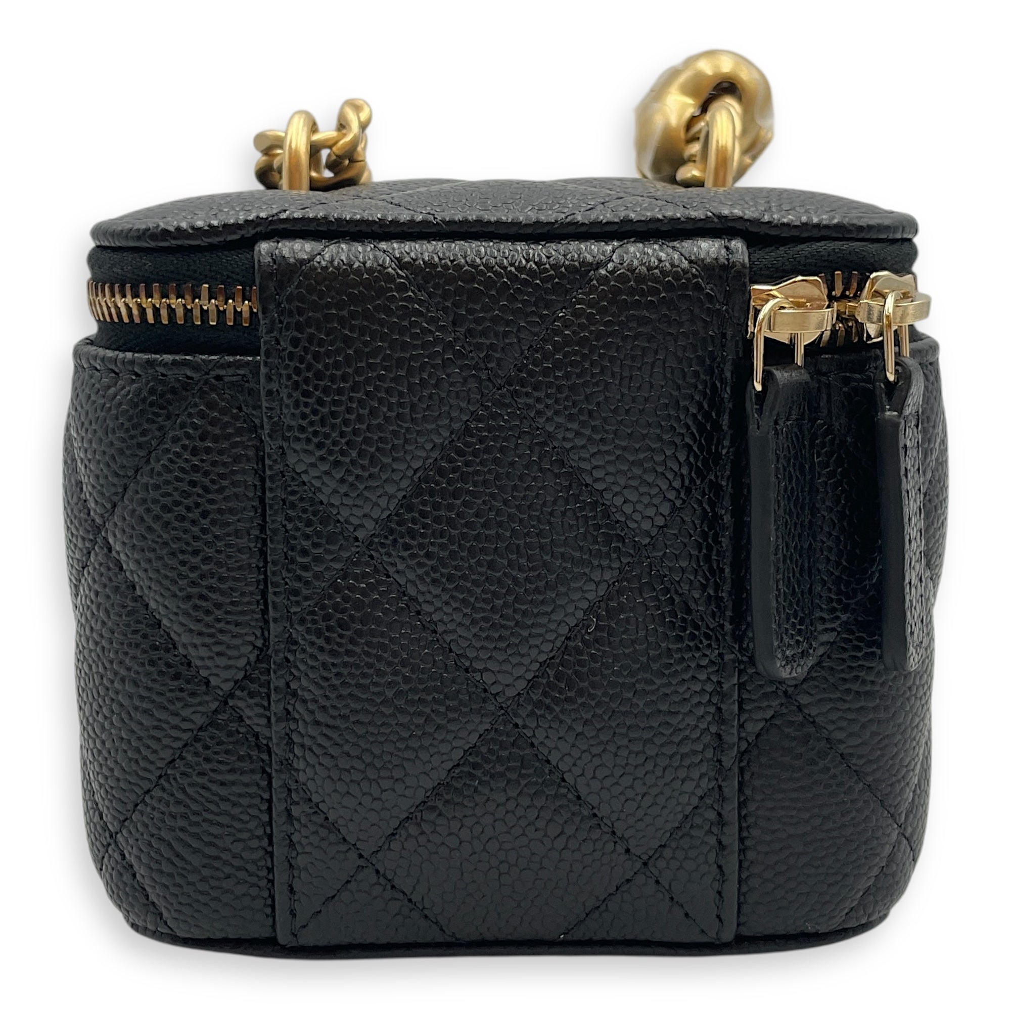 Heart Shaped Crush Chain Mini Black Vanity Bag in Caviar Leather, Gold hardware