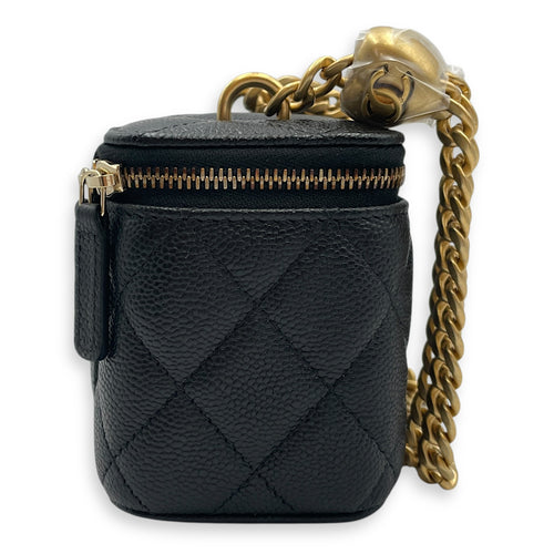 Heart Shaped Crush Chain Mini Black Vanity Bag in Caviar Leather, Gold hardware