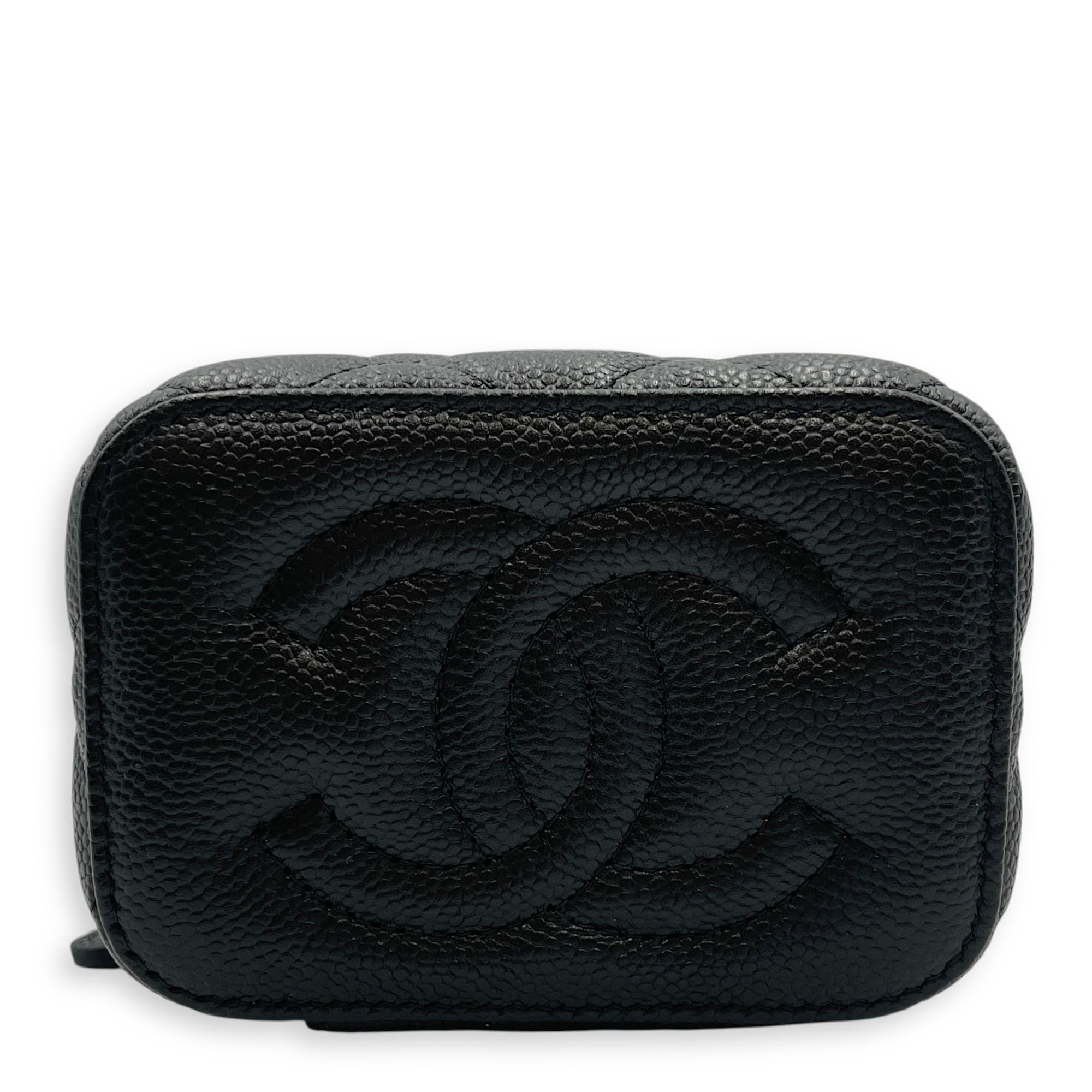 Heart Shaped Crush Chain Mini Black Vanity Bag in Caviar Leather, Gold hardware