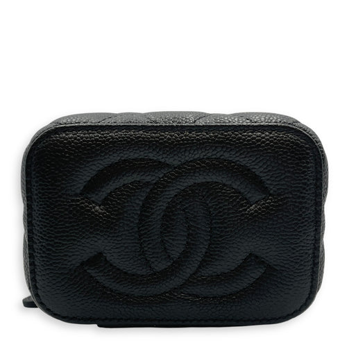 Heart Shaped Crush Chain Mini Black Vanity Bag in Caviar Leather, Gold hardware