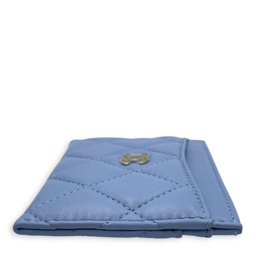Quilted Blue Card holder in Lambskin, Gold hardware