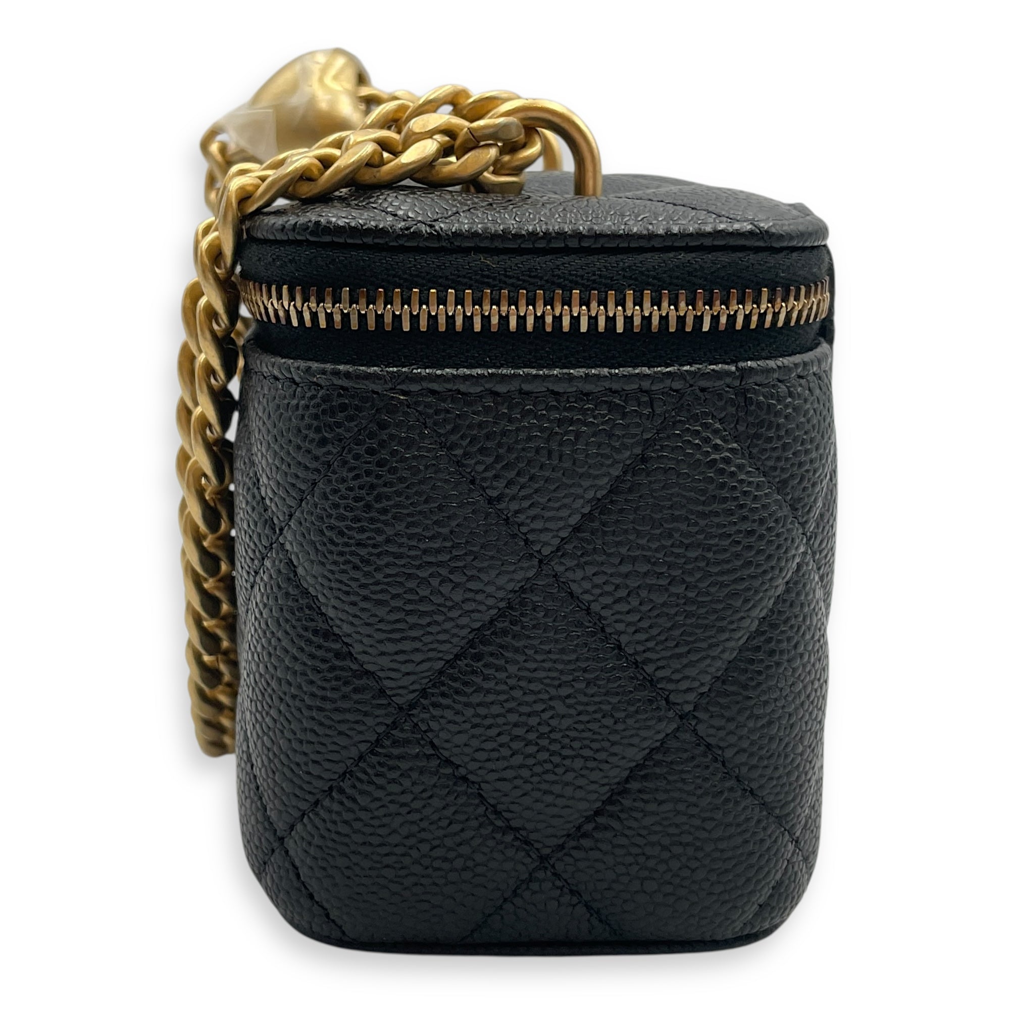 Heart Shaped Crush Chain Mini Black Vanity Bag in Caviar Leather, Gold hardware