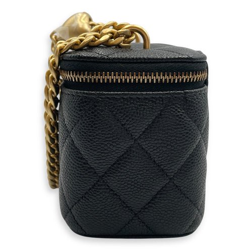 Heart Shaped Crush Chain Mini Black Vanity Bag in Caviar Leather, Gold hardware