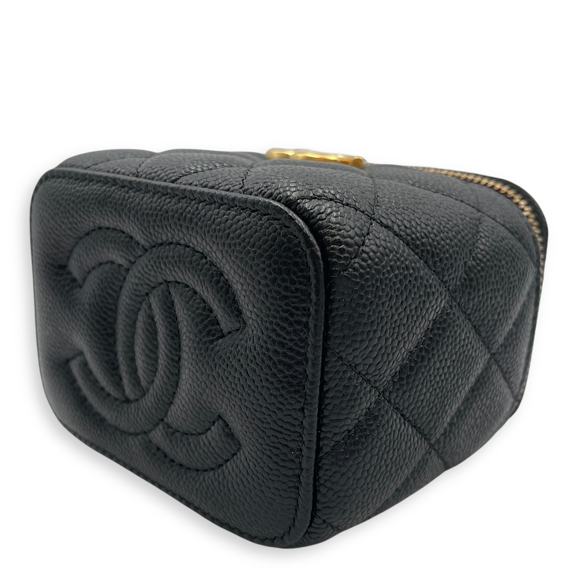 Heart Shaped Crush Chain Mini Black Vanity Bag in Caviar Leather, Gold hardware