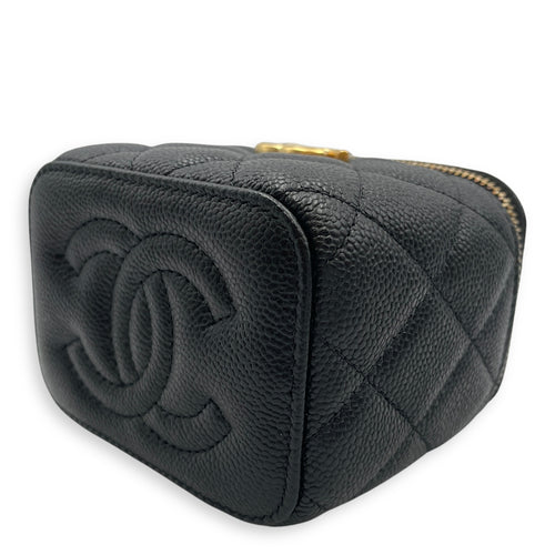 Heart Shaped Crush Chain Mini Black Vanity Bag in Caviar Leather, Gold hardware