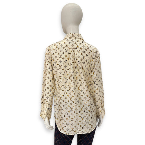 Brown Monogram Logo Silk All Over Zip Up 32 Multi-Color Ready-To-Wear