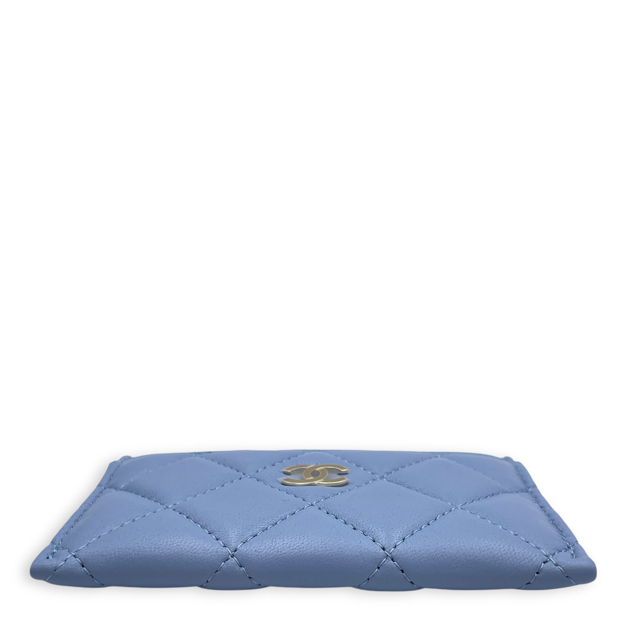 Quilted Blue Card holder in Lambskin, Gold hardware