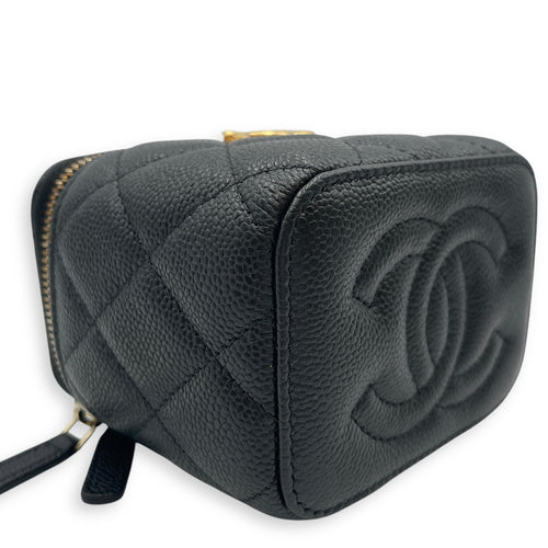 Heart Shaped Crush Chain Mini Black Vanity Bag in Caviar Leather, Gold hardware