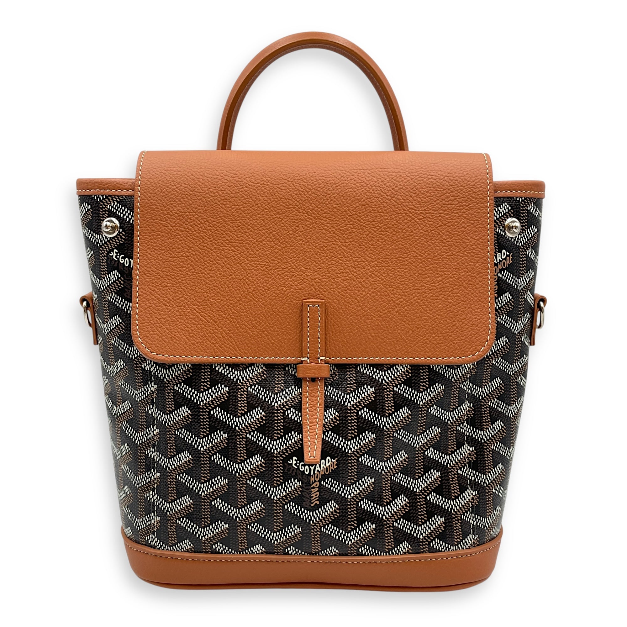 Le Sac Alpin Mini Brown BackPack in Canvas, Silver hardware