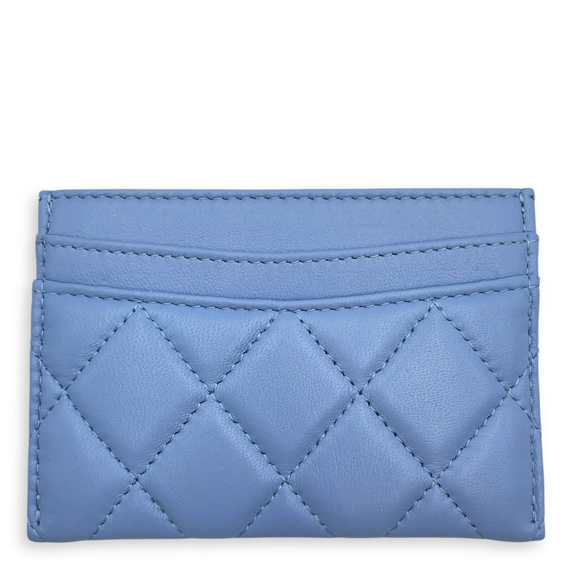 Quilted Blue Card holder in Lambskin, Gold hardware