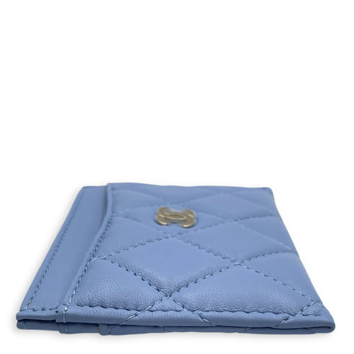 Quilted Blue Card holder in Lambskin, Gold hardware
