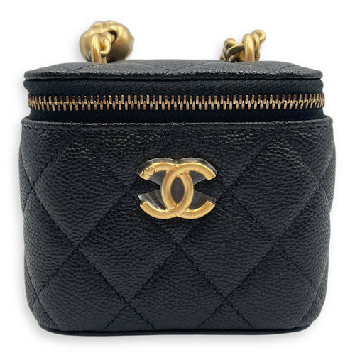 Heart Shaped Crush Chain Mini Black Vanity Bag in Caviar Leather, Gold hardware