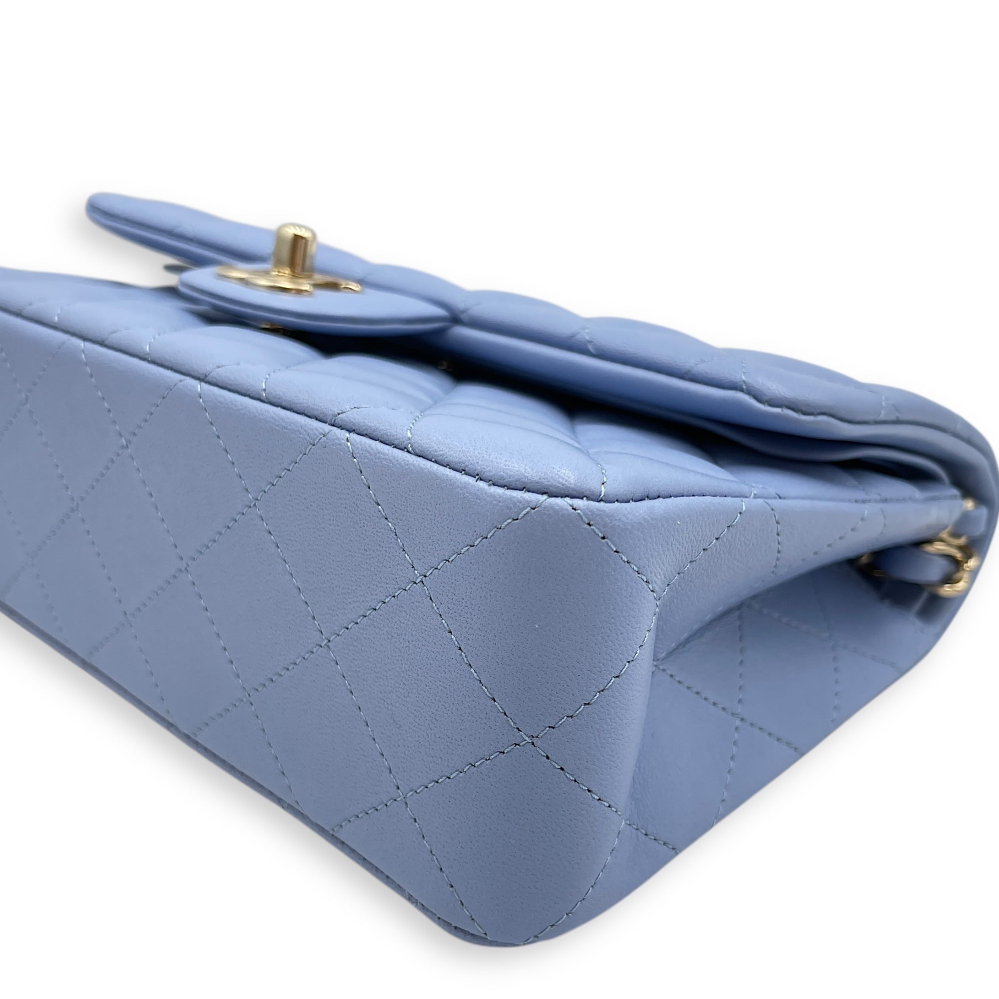 Classic Flap Small Blue Double Flap Bag in Lambskin Gold hardware