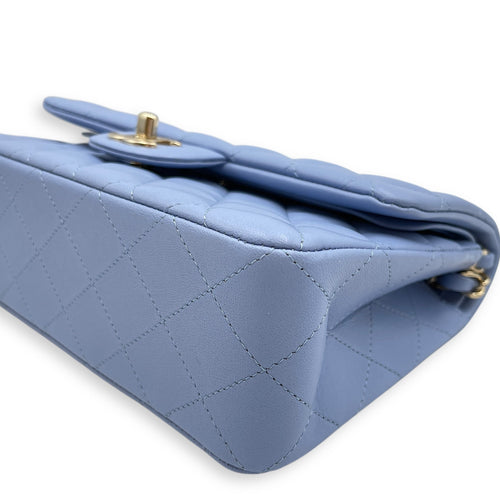 Classic Flap Small Blue Double Flap Bag in Lambskin Gold hardware