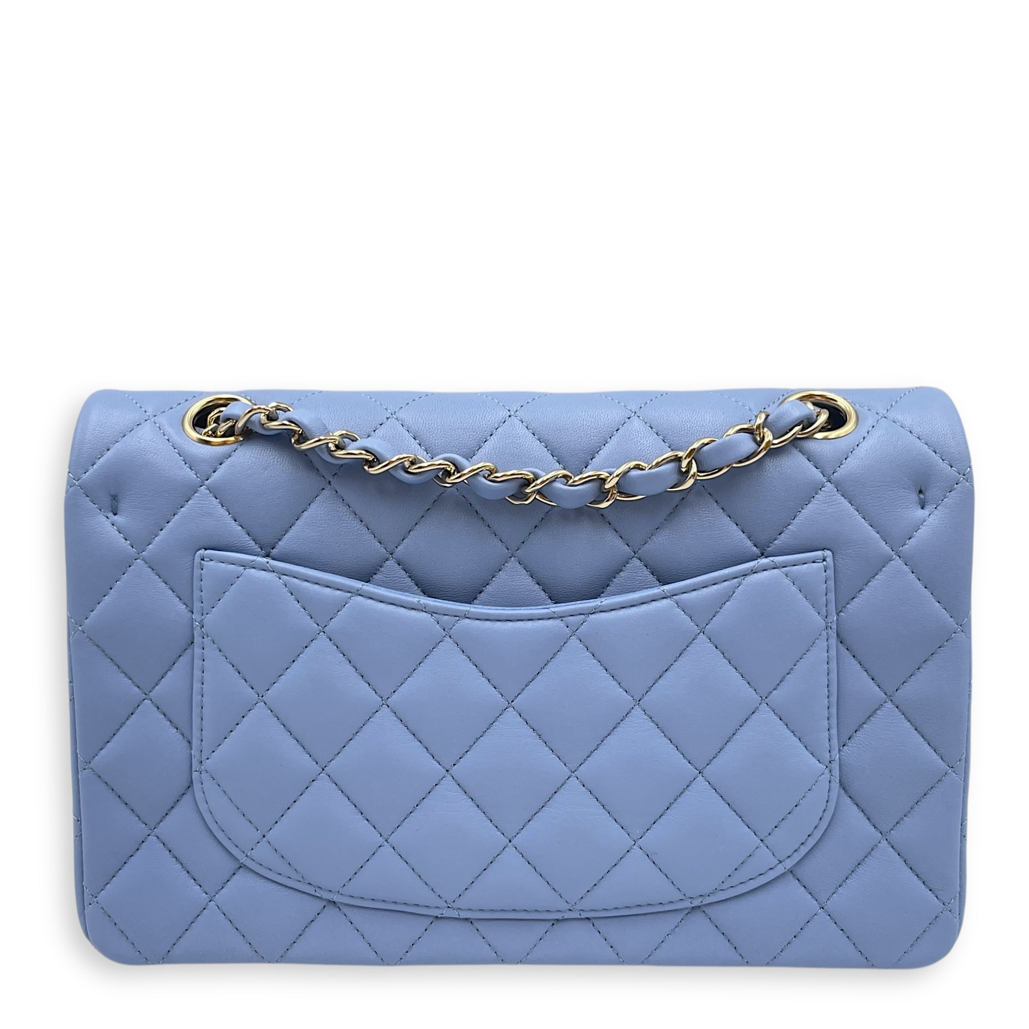Classic Flap Small Blue Double Flap Bag in Lambskin Gold hardware