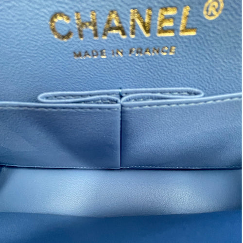 Classic Flap Small Blue Double Flap Bag in Lambskin Gold hardware