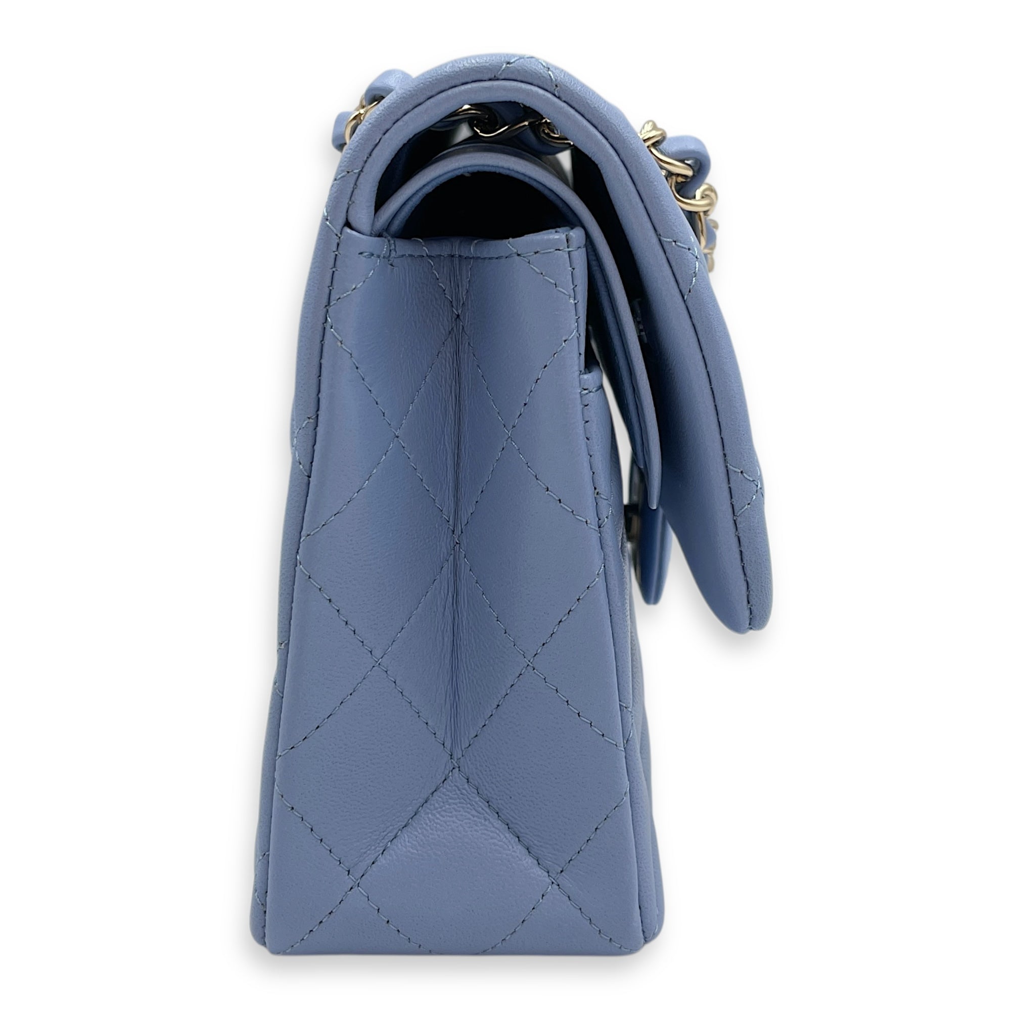 Classic Flap Small Blue Double Flap Bag in Lambskin Gold hardware
