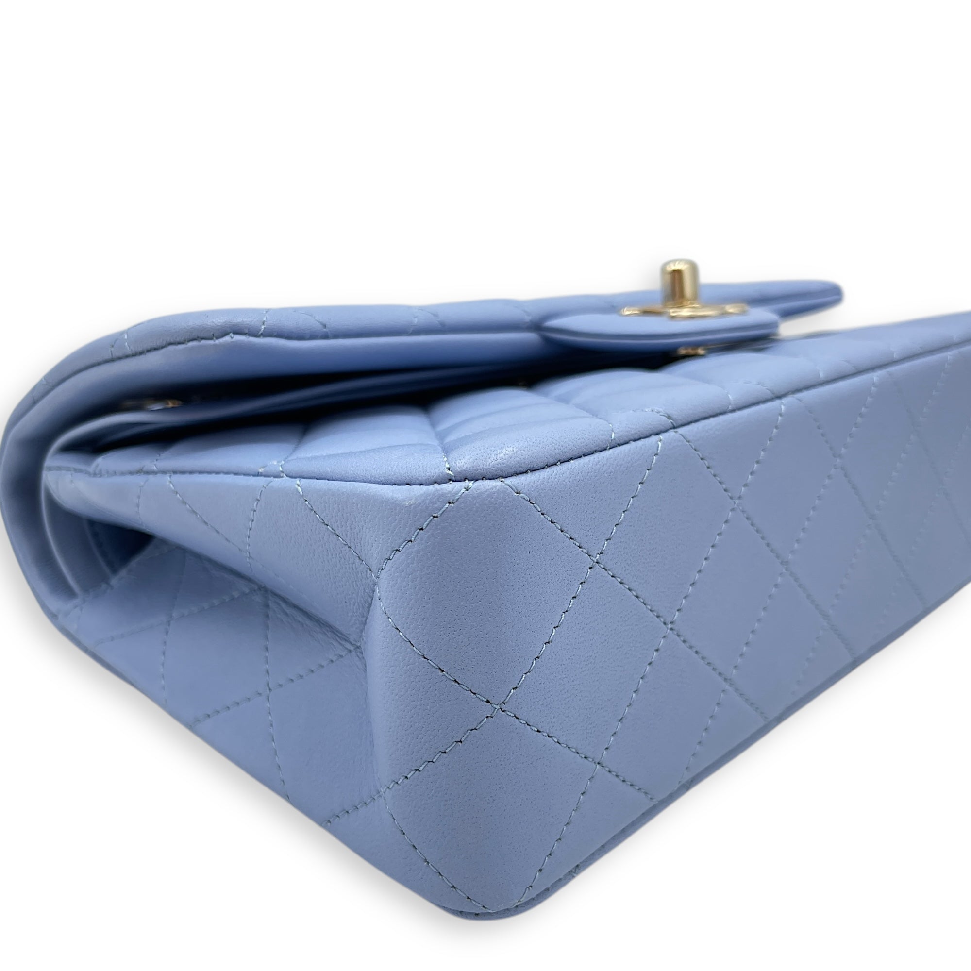 Classic Flap Small Blue Double Flap Bag in Lambskin Gold hardware
