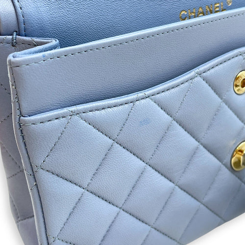 Classic Flap Small Blue Double Flap Bag in Lambskin Gold hardware