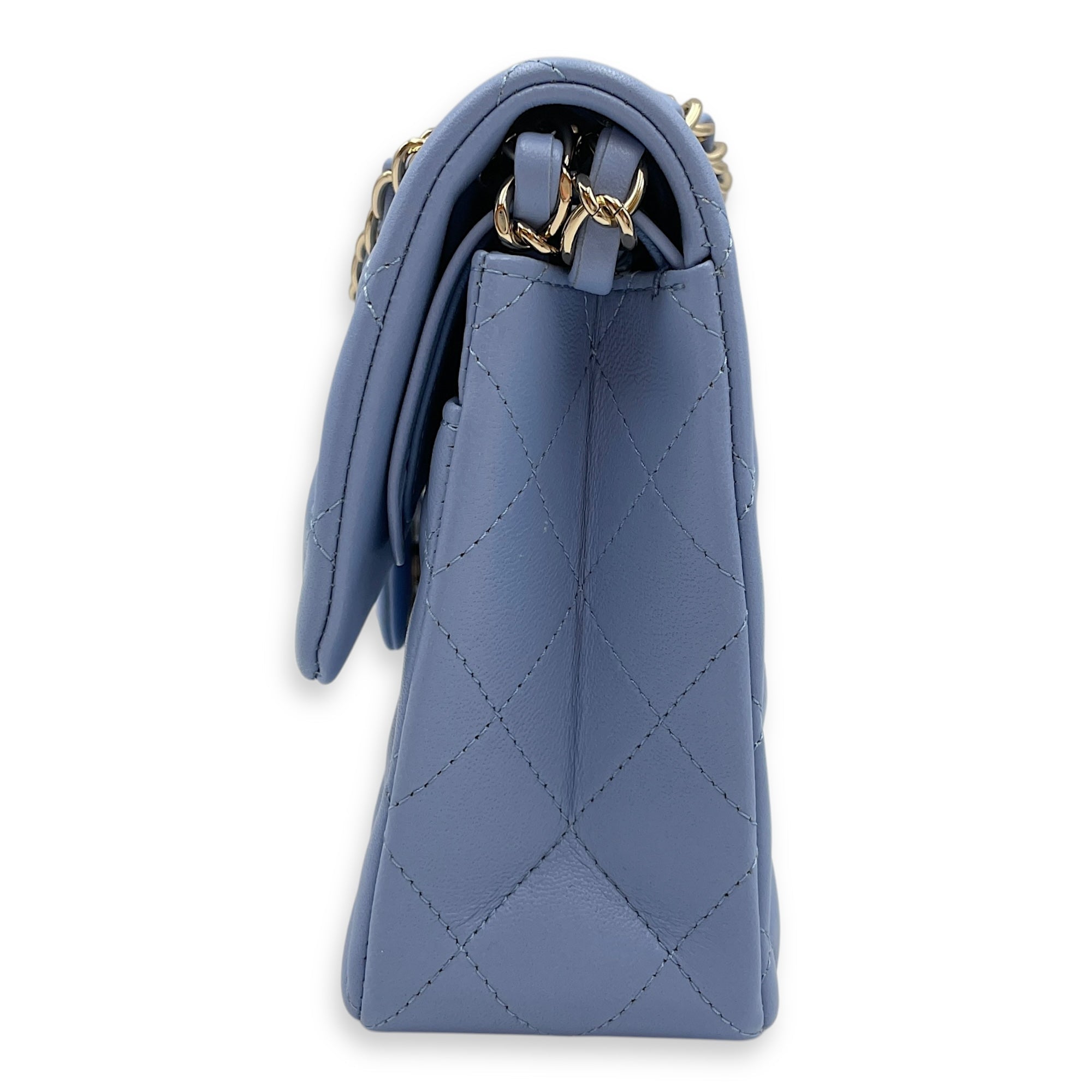 Classic Flap Small Blue Double Flap Bag in Lambskin Gold hardware