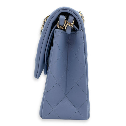 Classic Flap Small Blue Double Flap Bag in Lambskin Gold hardware