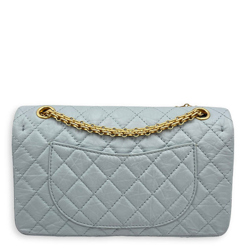 Reissue 2.55 Blue Double Flap Bag in Distressed Leather Gold hardware