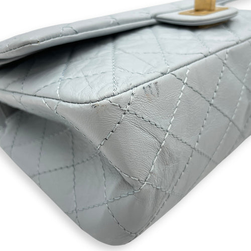Reissue 2.55 Blue Double Flap Bag in Distressed Leather, Gold hardware