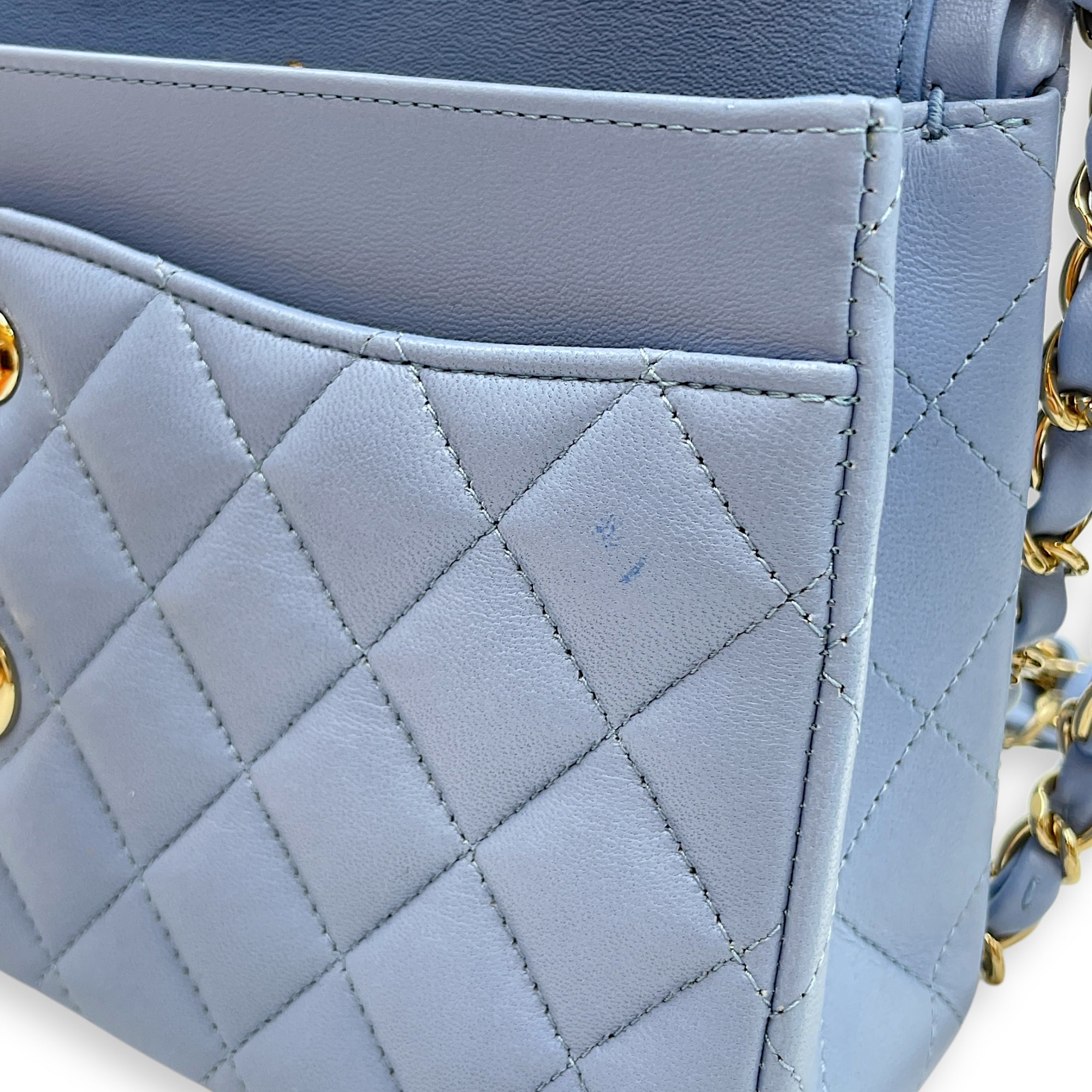 Classic Flap Small Blue Double Flap Bag in Lambskin Gold hardware